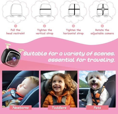 RVGoNow 4.3'' 1080P 150 Baby Car Camera with Monitor, USB Powered Rear Facing Seat Camera, HD Night Vision, Wide Angle