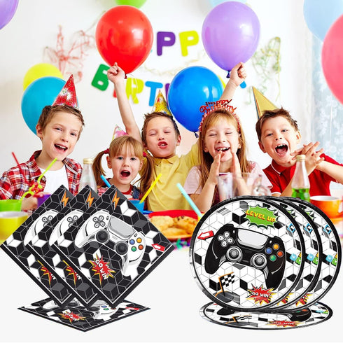 40Pcs Video Game Party Supplies, 20 Plates and 20 Napkins for Space Theme Birthday Decoration