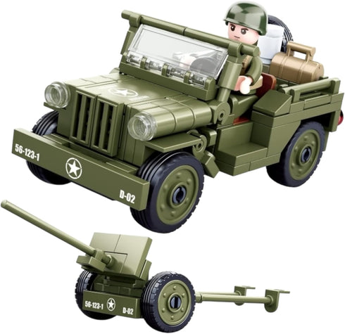 WW2 Set 325 WW2 Set General Jim's Landing Craft Higgins Boat Building Blocks Pieces with Military Jeep & Rotating