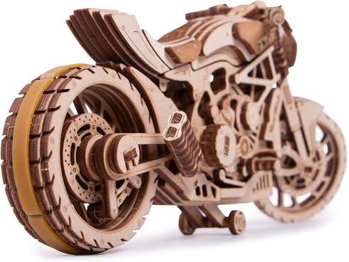 Wood Trick Motorcycle with Rubber Band Motor - Mechanical Model Kits for Adults and Kids, 10x4-3D Wooden Puzzles
