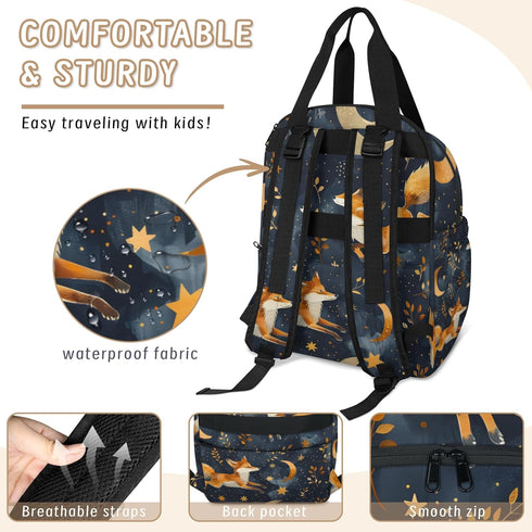 Shoblo Backpack Forest Foxes Diaper Bag for Travel, Waterproof Diaper Bag with Insulated Bottle Pockets & USB Port