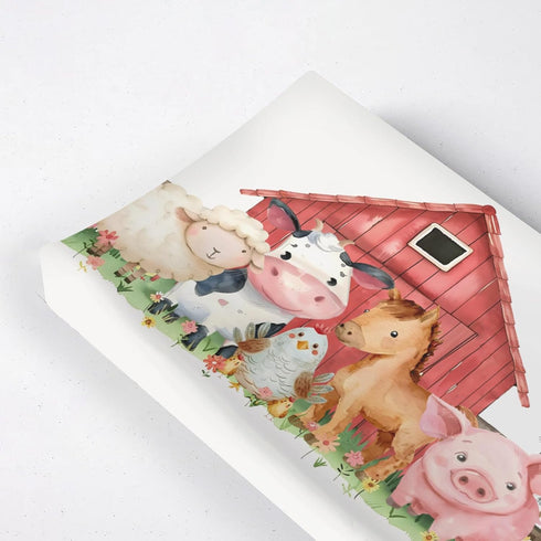 KuphiL10C Girls-16x32 Watercolor Farm Animals Cow Chicken Horse Sheep Flowers Floral Baby Changing Pad Cover, Unisex