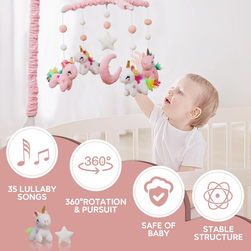 25 Inches 35 3 Baby Crib Mobile - Unicorn Crib Mobile for Girls with Mobile Arm and Lullabies Musical Box, Modes