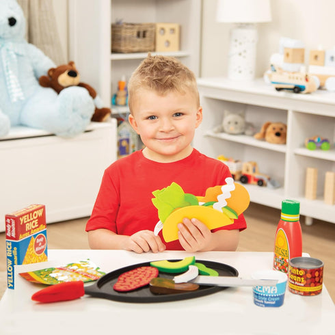 Melissa & Doug Fill & Fold Taco & Tortilla Set, 43 Pieces – Sliceable Wooden Mexican Play Food, Skillet - FSC Certified