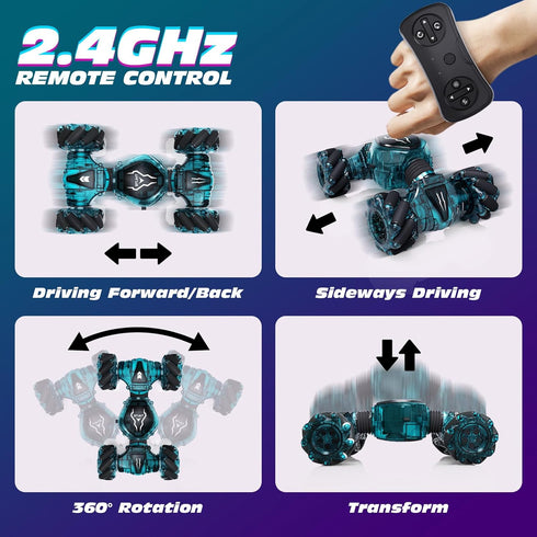2.4GHz 4WD 360 6-8, 8-12 Tecnock Remote Control Car for Boys Girls, Gesture Sensing RC Stunt Car Toys - Rotating Double