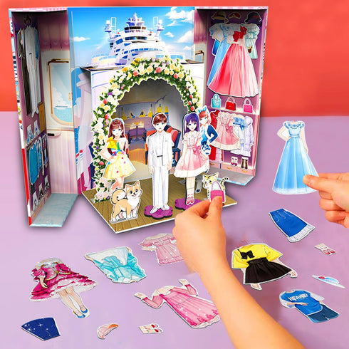 Magnetic Dress Up Paper Doll Pretend Play Game Toys,Dollhouse Magnet People Clothes Puzzles Development for 3+ Year Old Girls Toddler,Preschool Learning Created Imagine Birthday Gift (F Set)