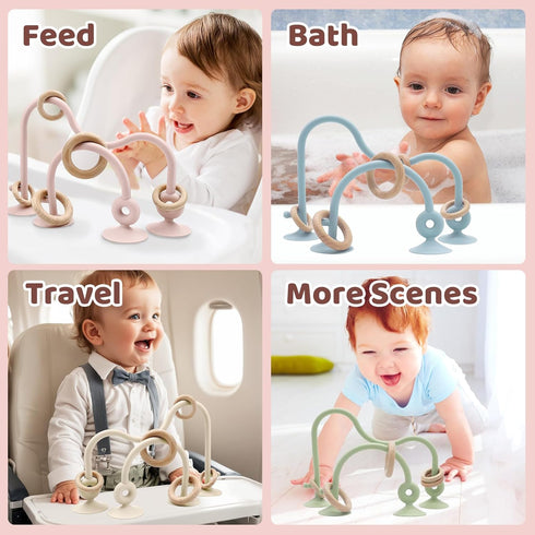6 12 18 Baby High Chair Suction Toys Teething Chew - Baby Teething Toys Silicone Teethers Table Toys, Food Grade
