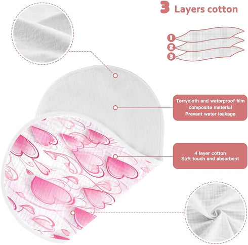 Bulletgxll Set 4, Valentine Heart Pattern Unisex Baby Burp Cloths of Soft Absorbent Organic Cotton Muslin Burping