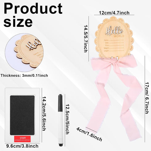 Josojoou 5.7in 3D Baby Name Announcement Sign, Wooden Newborn Birth Announcement Sign, Double-sided Hello World Newborn