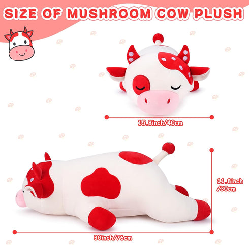 30'' Auspicious beginning Giant Mushroom Cow Plush Stuffed Animal-Cute Mushroom Cow Plush Body Pillow Plushies, Large