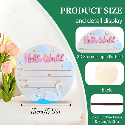 Generic 5.9inch Announcement,3D Baby Announcement Sign,Personalized Wooden Hello World Newborn Sign,Birth Name
