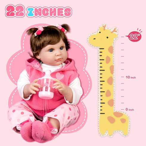 Aori 22 inch Lifelike Reborn Baby Doll with Feeding Toy Accessories Gift Set