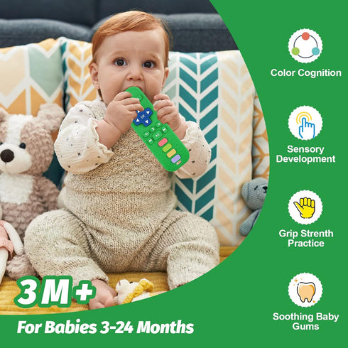 Fu Store Silicone Teething Toys for Infant Toddlers, Remote Control Shape Teethers for Babies Chew Toys, Relief Soothe Babies Gums Set, BPA Free/Freezable/Dishwasher and Refrigerator Safe (Pink)