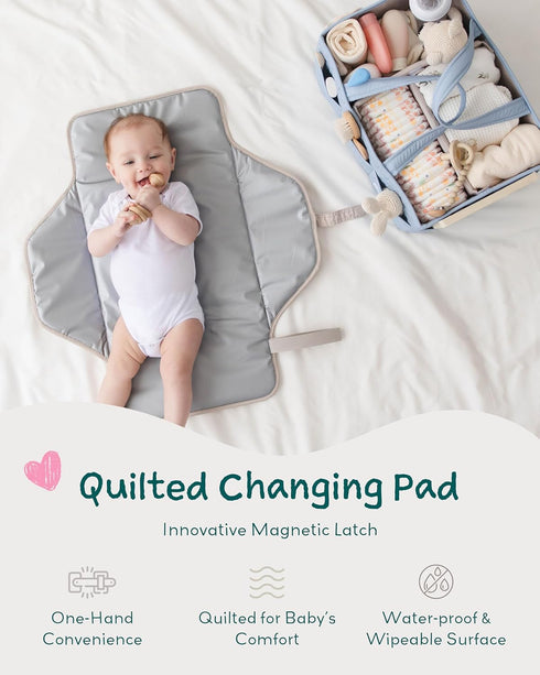 Lily Miles Baby Changing Pad Portable, Diaper Changing Mat with Magnetic Latches, Waterproof Travel Pad for Diaper Bag