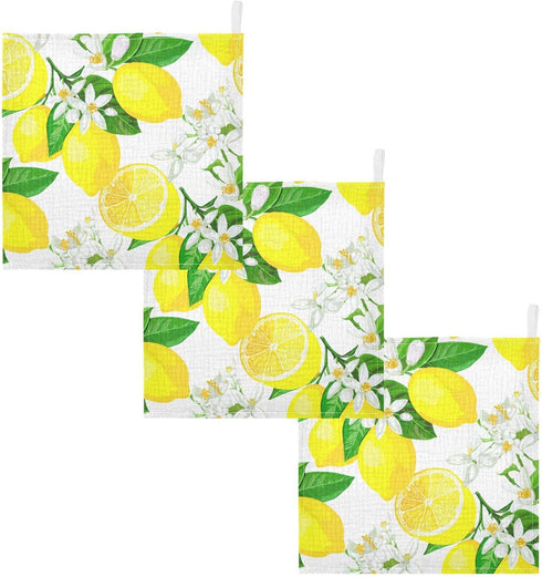 Nander 3Pack Baby Muslin Washcloths,Yellow Lemons Soft Face Cloths for Newborn, Absorbent Bath Wash Cloths, Wipes, Burp