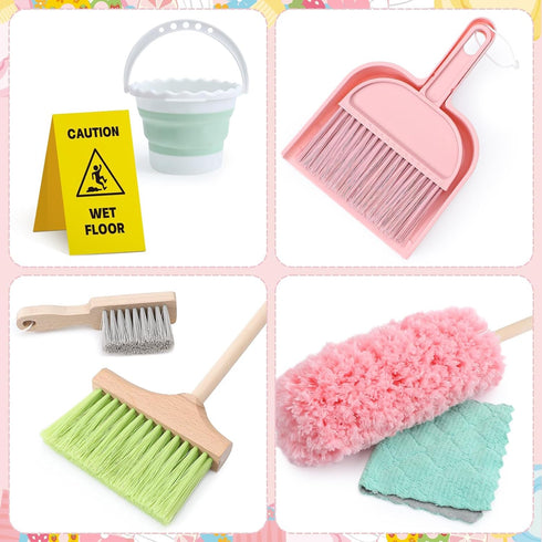 Set Set, 12 Playset 3 4 5 6 Lonico Wooden Kids Cleaning Toy for Toddlers Mop Broom and Dustpan Pcs Detachable