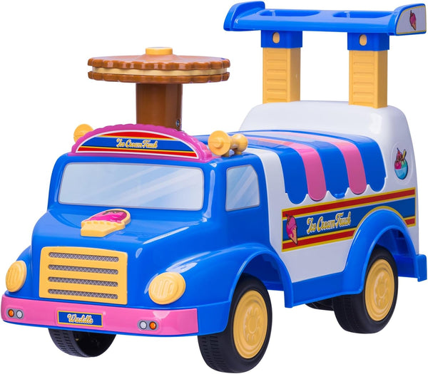 WADDLE Ice Cream Toy Truck for Kids - Ride On Playset with Scoops, Toppings, and Popsicles for Toddlers 1-3