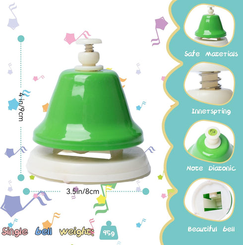 Desk Bells, Rainbow Diatonic Hand Bells for Kids with 17 Songbook & Musical Flash Cards, Toddler Learning Toys