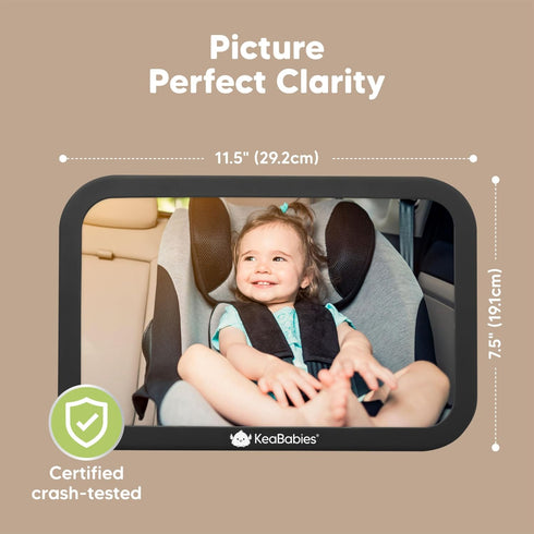 Large Shatterproof Baby Car Mirror - Fully Assembled Baby Mirror for Car - Safety Baby Car Seat Mirror (Matte Black)