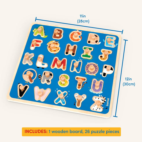 Battat Wooden Peg Puzzle, ABC Puzzle for Toddlers, Educational Wooden Toys for 2 Years +
