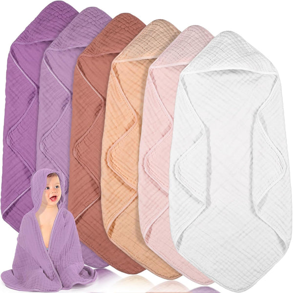 Peryiter 6 Pcs Muslin Hooded Baby Towels, 32"x 32" Cotton Newborn Bath