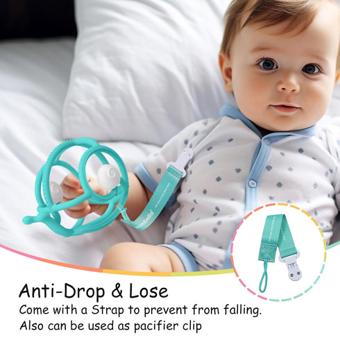 Mombella Teething Toys 6-12 Months - 2 in 1 Snail Baby Teether & Rattle Toys, BPA FREE (Teal)