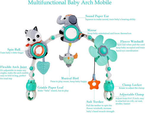 BATOHO 0 6 Baby Stroller Arch Mobile, Adjustable Musical Arch Toys Mobile for Crib with Universal Clamps, Versatile