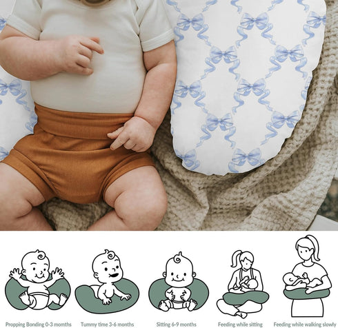 Blue Bows Ribbon Baby Nursing Pillow Covers for Boy Girl Pastel Blue Ribbons Nursing Pillow Slipcovers