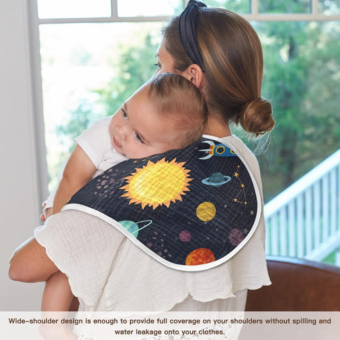 Set 1, 11 x22 Inch Kigai Carton Space Spaceships Muslin Baby Burp Cloths, Large Absorbent Cotton Muslin Burp Cloths