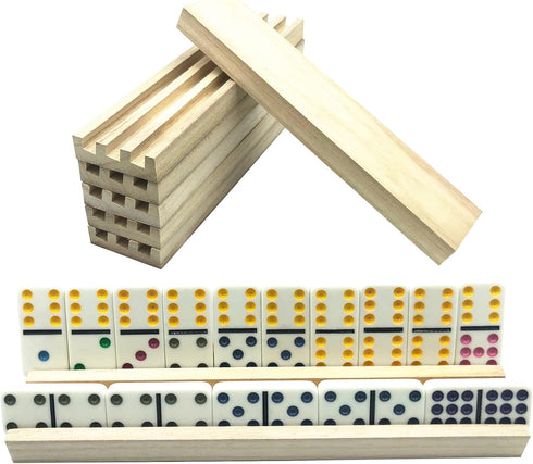 Set 8, Yuanhe Wooden Domino Racks of Domino Trays Holders Organizer for Classic Board Games, Dominoes Accessories
