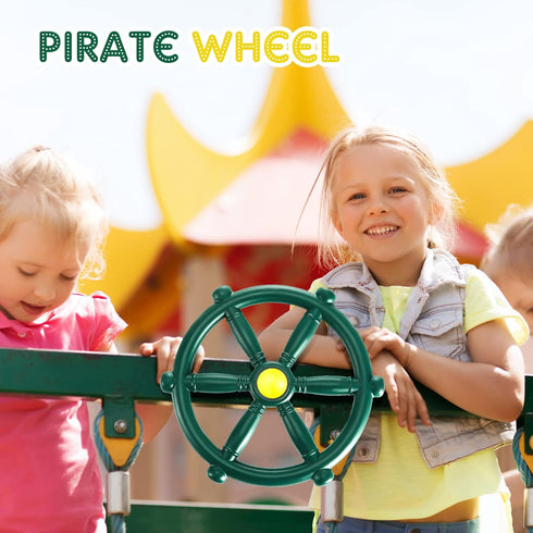 3 Pcs Playground Accessories for Kids - Outdoor Swing Set Equipment, Pirate Ship Wheel, Telescope, Telephone