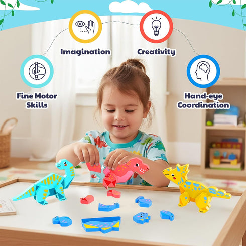 1-3, Playset, JoyCat Magnetic Wooden Dinosaur Building Toys for Toddlers Build and Take Apart Dino Montessori STEM Fine