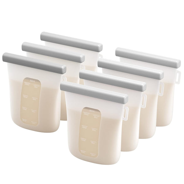 Nuliie 7 Pcs Silicone Breastmilk Storage Bags Reusable, 8oz/240ml Double Leak-Proof Breastmilk