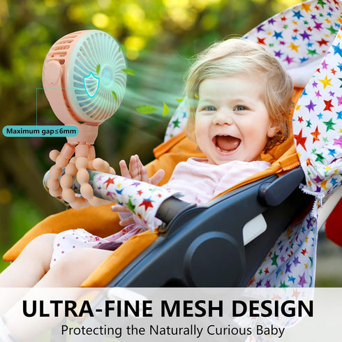 360 snawowo Mini Portable Baby Stroller Fan, Battery Operated Clip on Fan, Rechargeable Rotate Flexible Tripod Handheld