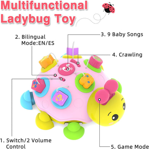 Coqin 6-12 0-3-6 7 8 9 10 12-18 Matching,Tummy Baby Crawling Toys Months,Musical Ladybug Crawling Toy for Infants