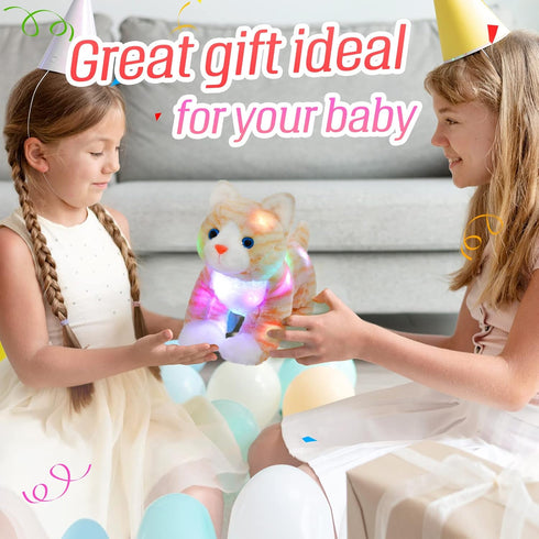 14'' Glow Guards Light up Kitty Stuffed Animal Soft Realistic Cat Plush Toy with LED Night Lights Glow Birthday