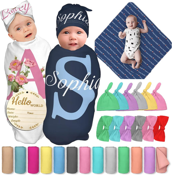 Nevaou Personalized Swaddle Blanket Boy Girl Newborn Essentials Custom Baby Name Blanket with
