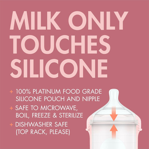8 Oz Boon Nursh Bottles - Silicone Baby Bottles Help Ease Colic Symptoms - Reusable Food-Grade Silicone Pouches