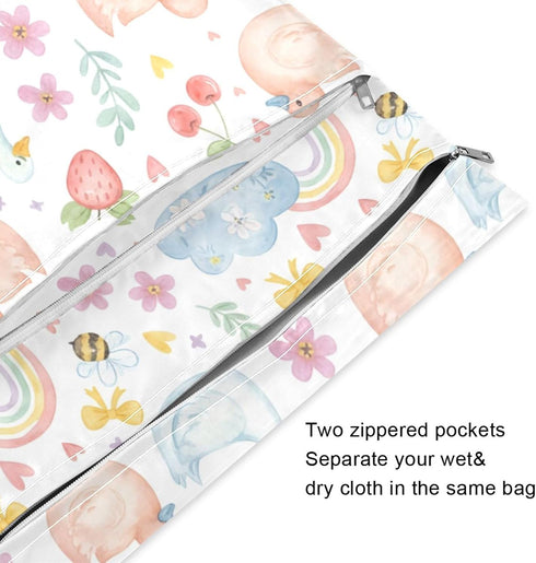 Burbuja 2 Pack, 2 Duck Goose Wet Dry Bags for Baby Cloth Diaper Waterproof Reusable Wet Bag with Zippered Pockets