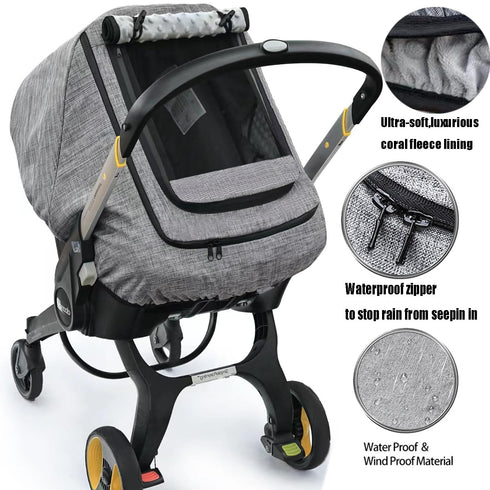 BigHippo Cozy(Gray Waterproof Baby Car Seat CoverCold Weather Carseat Cover for Babies,Infant Car Seat Cover Canopy