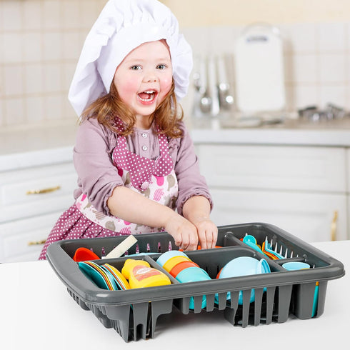 Set Set 40 deAO Dinnerware for Kitchens Toys Drainer with Sponge, Plates, Cutlery, Cutlery, Pots - Over Kitchen