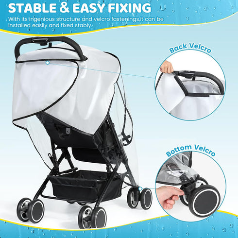 Universal Clear Stroller Rain Cover, No-Zip Waterproof Stroller Cover - Food Grade EVA & Frosted PVC, Baby Travel