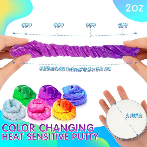 12 Pcs Heat Sensitive Color Changing Fidget Putty, Sensory Fidget Toy for Boys Girls, ADHD Stimulation, Classroom
