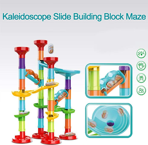 50Pcs Marble Run Set Building Blocks with 30 Glass Marbles for Kids, Girls, Boys Toys, Educational Race Game