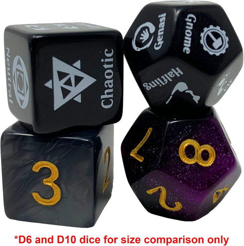 Citadel Black Character Randomizer Dice Set for Dungeons and Dragons 5th Edition, Randomize Class, Race, & Alignment