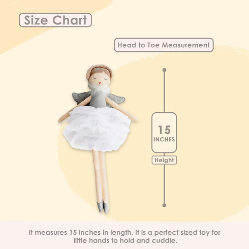 Mon Ami Angel Stuffed Doll, 15" Silver Plush Doll for Little Girls, Soft Elegant Toy or Room Decor