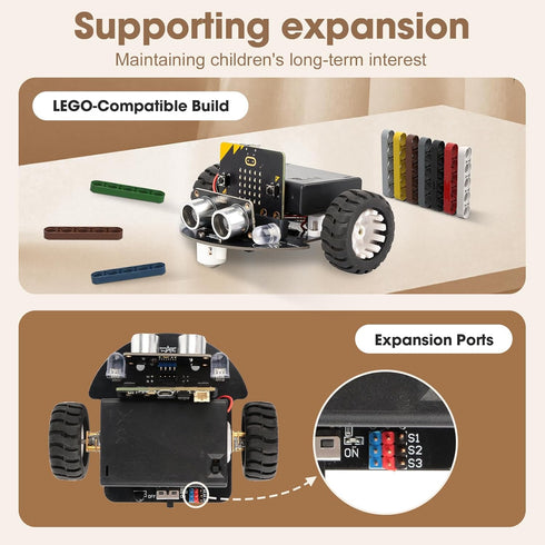 812 12-16, V2, ACEBOTT Robotics for Kids Ages Smart Robot Car Kit Compatible with BBC Micro:bit STEM Toys Coding Robot