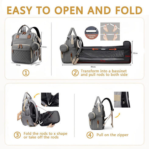 Backpack 3 1 GurZinn Baby Diaper Bag with Changing Station Travel Waterproof in Foldable Pad Unisex Grey