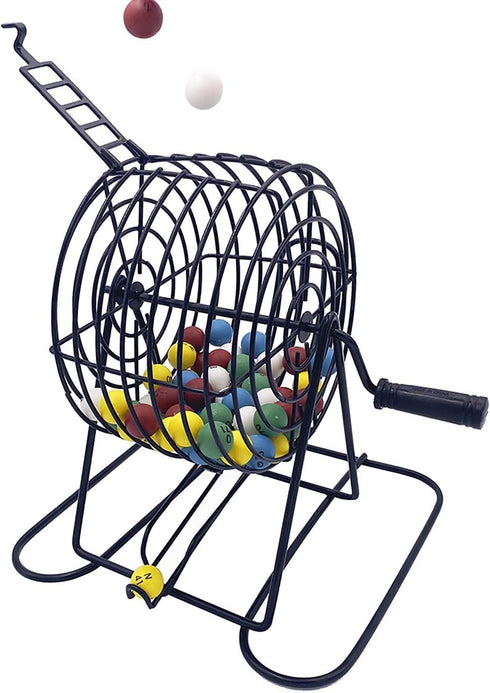 Set-Includes Cage,600 Bag,100 Cards,75 JUNWRROW Deluxe Bingo Game Bingo Colorful Bingo Chips with a Mixed Bingo Calling