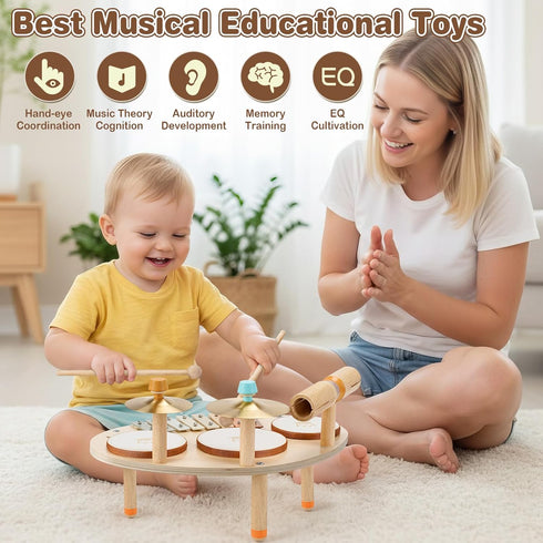 Set 2 3 4 9 1 3-5, 2-4 Vanplay Drum for Toddler - Toys for Year Old Girls Boy Gifts - in Wooden Montessori Musical